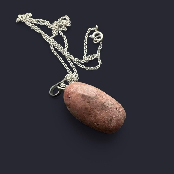 Rhodonite Stone Pendant Sterling Silver Necklace - Picture 4 of 7